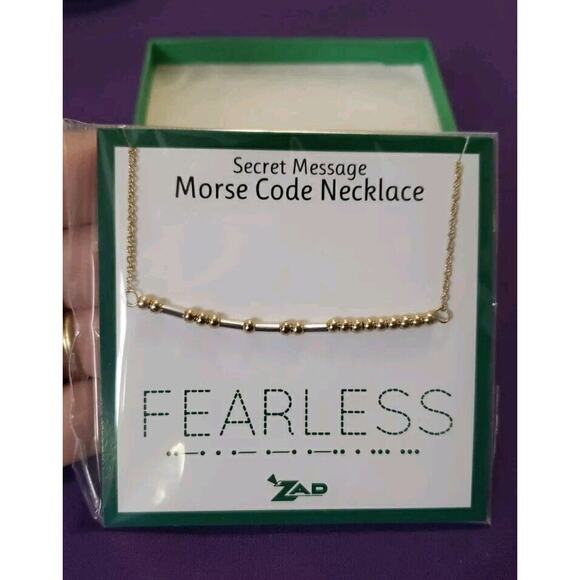 "Fearless" Secret Message Morse Code Bar Chain Necklace Gold & Silver Tone New - Picture 2 of 3